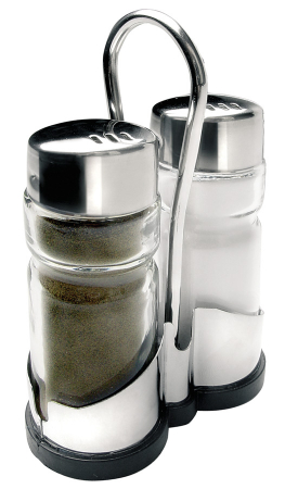 Oliviere si solnite - Set doua recipiente sare si piper cu suport Ibili, sticla/otel inoxidabil, 37.5 ml, transparent