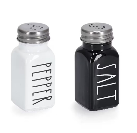 Oliviere si solnite - Set doua recipiente sare si piper Zeller, sticla/metal, 4x9 cm, 80 ml, alb/negru
