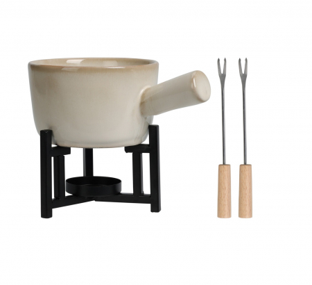 Articole pentru servire - Set fondue Excellent Houseware, portelan, 17.6x11.9x7.5 cm, alb/negru