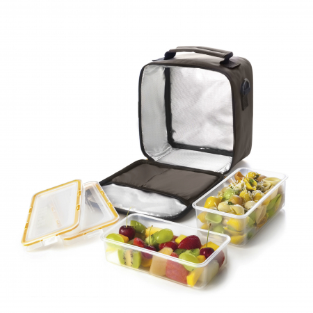 Set of insulated lunch bags and two lunch boxes Ibili-Lunch away, polyester/silicone/plastic, 21x12x22 cm, black/orange [2]