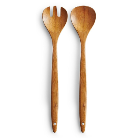 Polonice, clesti, spatule, linguri - Set lingura si furculita pentru salata, Zeller, 30x6x1 cm, bambus, maro