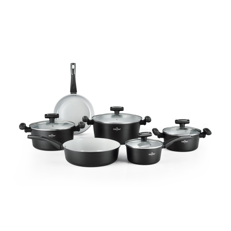 Vase pentru gatit - Set oale 10 piese Swiss Haus-Geneva, aluminiu, 18/20/24/28 cm, negru