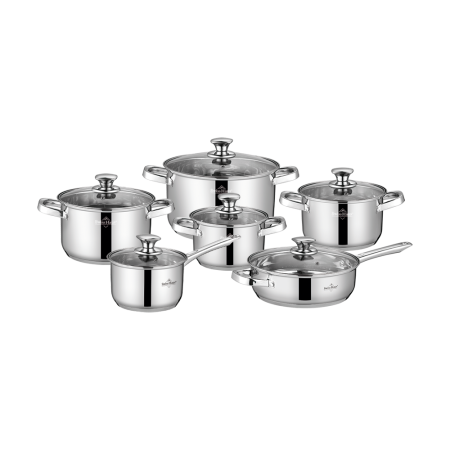 Vase pentru gatit - Set 6 oale cu capac Swiss Haus-Montreaux, otel inoxidabil, 16/18/20/24 cm, argintiu