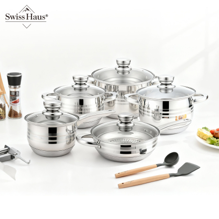 Set oale 12 piese Swiss Haus-Montreaux, otel inoxidabil, 16/18/20/24 cm, argintiu [18]