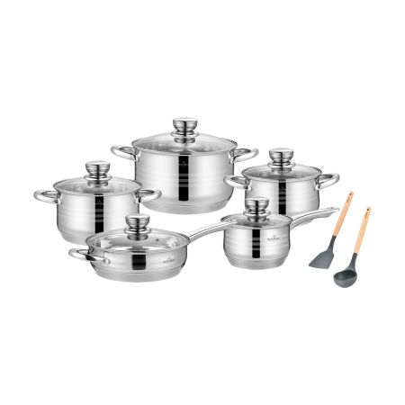 Vase pentru gatit - Set oale 12 piese Swiss Haus-Montreaux, otel inoxidabil, 16/18/20/24 cm, argintiu