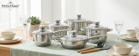 Set oale 12 piese Swiss Haus-Montreaux, otel inoxidabil, 16/18/20/24 cm, argintiu [2]