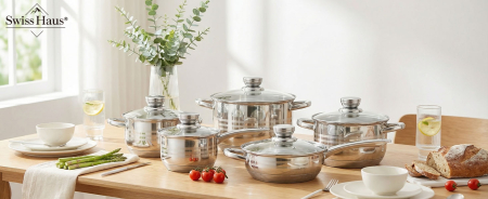 Set oale 12 piese Swiss Haus-Montreaux, otel inoxidabil, 16/18/20/24 cm, argintiu [5]
