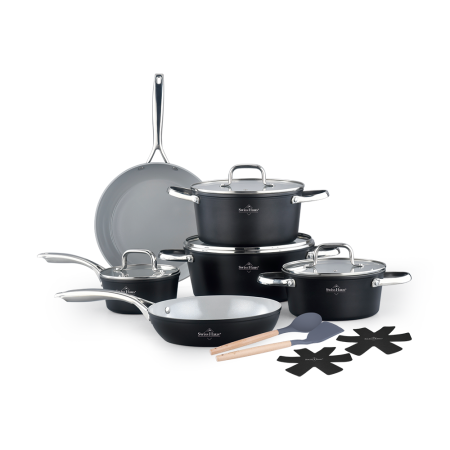 Vase pentru gatit - Set oale 14 piese Swiss Haus-Geneva, aluminiu, 16/20/24/28 cm, negru