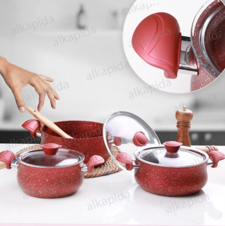 OMS 6-piece pot set, aluminum/granite, red [7]
