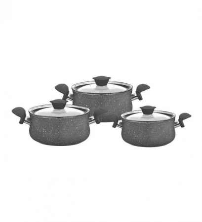 Pot sets - OMS 6-piece pot set, aluminum/granite, gray