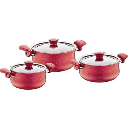 Cookware - OMS 6-piece pot set, aluminum/granite, red