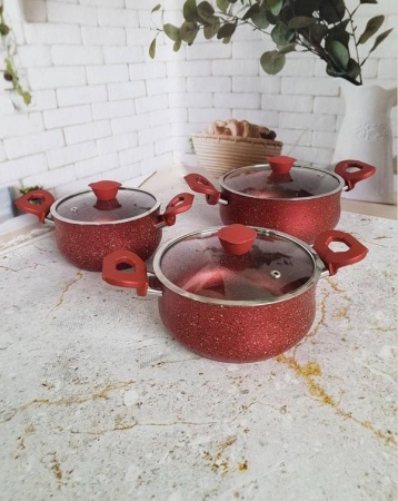 OMS 6-piece pot set, aluminum/granite, red [2]