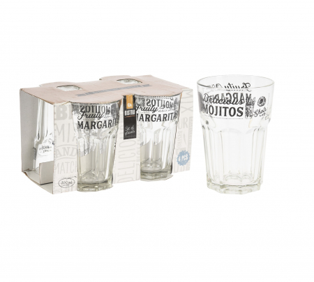 Set patru pahare Excellent Houseware, sticla, 8x12 cm, 360 ml, transparent/negru [2]