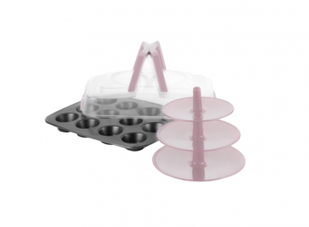 Tavi si forme prajituri - Set preparare si servire briose Ibili, otel carbon/polipropilena, 37x29 cm, negru/mov