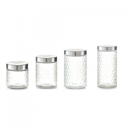 Recipiente si borcane - Set recipiente depozitare alimente Zeller, sticla/metal, transparent/argintiu