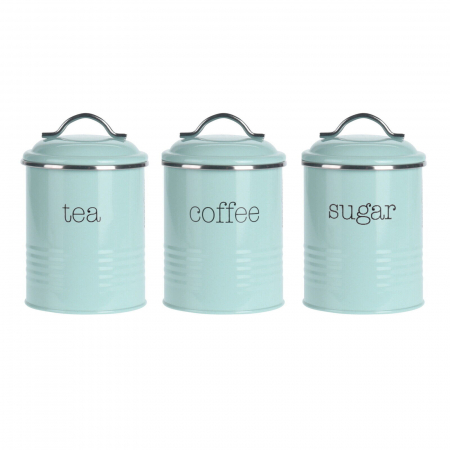 Recipiente si borcane - Set recipiente depozitare cafea/zahar/ceai Excellent Houseware, metal, 11x16 cm, 1 l, turcoaz