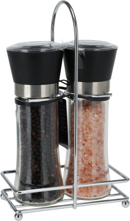 Oliviere si solnite - Set sare si piper Koopman, sticla/metal, 17 cm, argintiu/negru