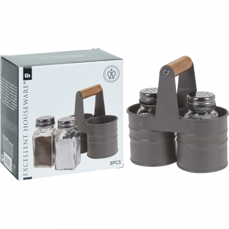 Set sare si piper Koopman Retro, metal, gri [2]