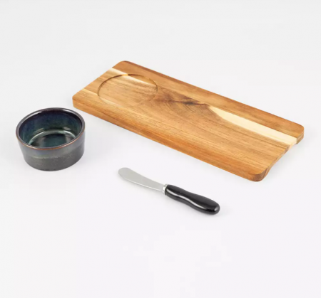 Set servire 3 piese Excellent Houseware, ceramica/bambus, 30x12x1.2 cm, albastru [4]
