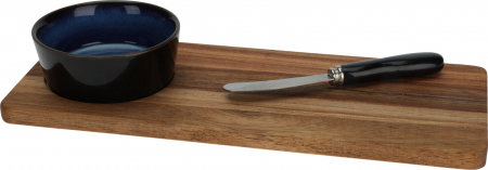 Seturi servire tapas - Set servire 3 piese Excellent Houseware, ceramica/bambus, 30x12x1.2 cm, albastru