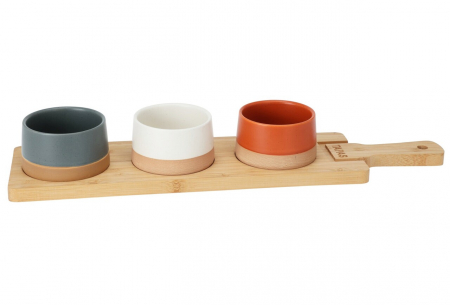 Seturi servire tapas - Set servire 4 piese Excellent Houseware, ceramica/bambus, 9.5x4.5 cm, multicolor