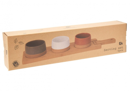Set servire 4 piese Excellent Houseware, ceramica/bambus, 9.5x4.5 cm, multicolor [3]