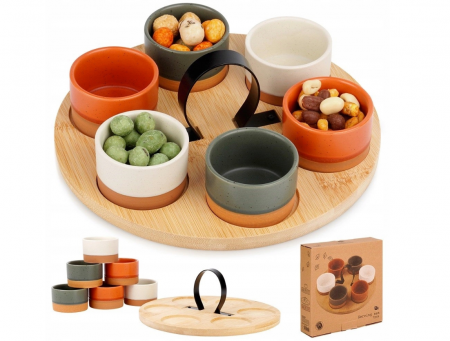 Set servire 7 piese Excellent Houseware, ceramica/bambus, 24x12 cm, multicolor [8]