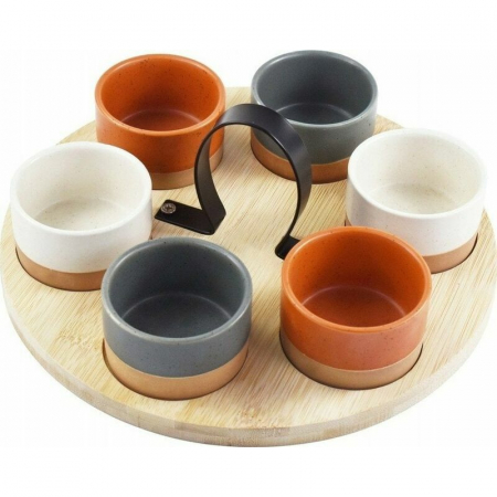 Seturi servire tapas - Set servire 7 piese Excellent Houseware, ceramica/bambus, 24x12 cm, multicolor