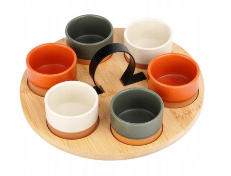 Set servire 7 piese Excellent Houseware, ceramica/bambus, 24x12 cm, multicolor [3]