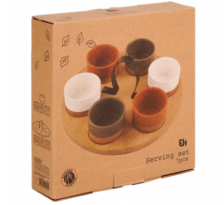 Set servire 7 piese Excellent Houseware, ceramica/bambus, 24x12 cm, multicolor [7]