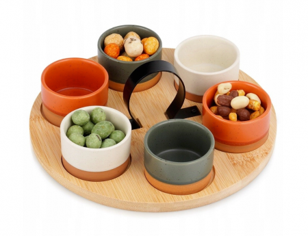 Set servire 7 piese Excellent Houseware, ceramica/bambus, 24x12 cm, multicolor [1]