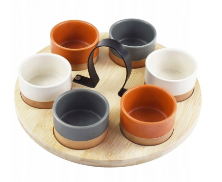 Set servire 7 piese Excellent Houseware, ceramica/bambus, 24x12 cm, multicolor [9]