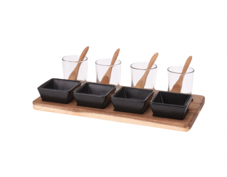 Seturi servire tapas - Set servire tapas Excellent Houseware, acacia/portelan, 30x15x1.5 cm, maro/negru