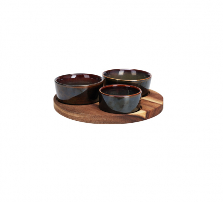 Seturi servire tapas - Set servire tapas Excellent Houseware, bambus/ceramica, 20x1.2 cm, maro