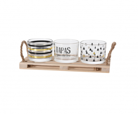 Seturi servire tapas - Set servire tapas Excellent Houseware, lemn/sticla, 23x9x1.5 cm, maro/negru