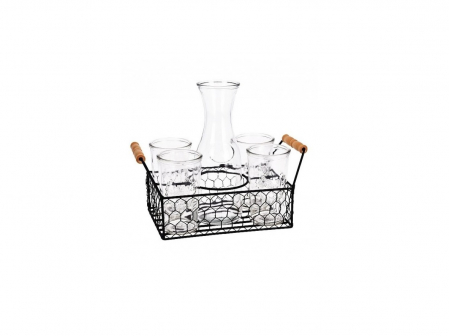 Accesorii servire bauturi - Set servire bauturi racoritoare Excellent Houseware, sticla/metal, 30x17 cm, transparent/negru