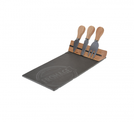 Platouri servire - Set servire branzeturi Excellent Houseware, ardezie/otel inoxidabil, 30x15x5 cm, negru