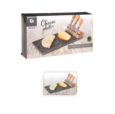 Set servire branzeturi Excellent Houseware, ardezie/otel inoxidabil, 30x15x5 cm, negru [1]