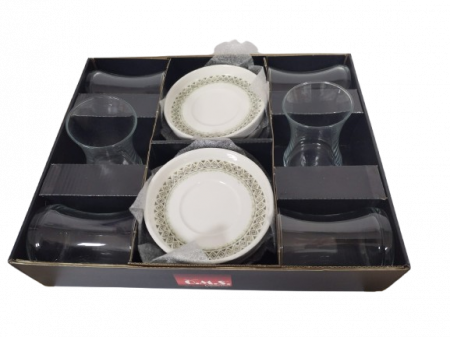 Set servire ceai 12 piese OMS, sticla/portelan, 150 ml, transparent/alb [5]