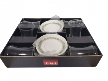 Set servire ceai 12 piese OMS, sticla/portelan, 150 ml, transparent/alb [1]