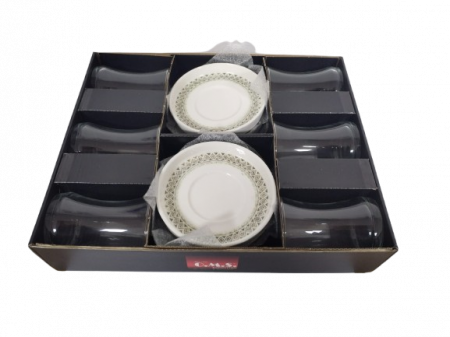 Set servire ceai 12 piese OMS, sticla/portelan, 150 ml, transparent/alb [3]