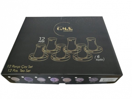 Set servire ceai 12 piese OMS, sticla/portelan, 150 ml, transparent/alb [6]