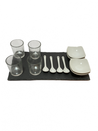 Set servire tapas patrat Excellent Houseware, ardezie/portelan, 30x15cm, negru/alb [1]