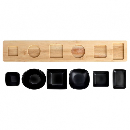 Set servire tapas Excellent Houseware, ceramica/bambus, 50x8.5x9 cm, negru/maro [2]