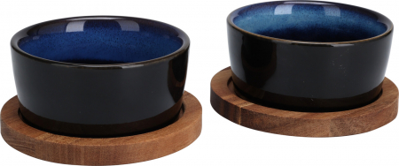Seturi servire tapas - Set servire tapas Excellent Houseware, ceramica/lemn, 9x3.5 cm, albastru