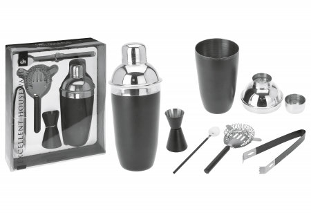 Set shaker si accesorii bar Koopman-Excellent Houseware, otel inoxidabil, negru/argintiu [3]