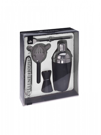 Set shaker si accesorii bar Koopman-Excellent Houseware, otel inoxidabil, negru/argintiu [2]