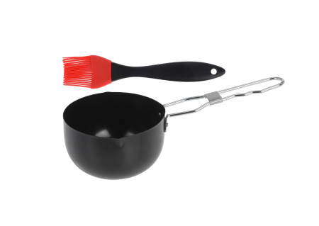 Sosiere - Set sosiera si pensula BBQ, metal/silicon, 11.5x6.5 cm, negru/rosu