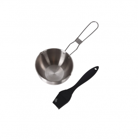 Sosiere - Set sosiera si pensula Vaggan, metal/silicon, 11.5x6.3 cm, negru/argintiu