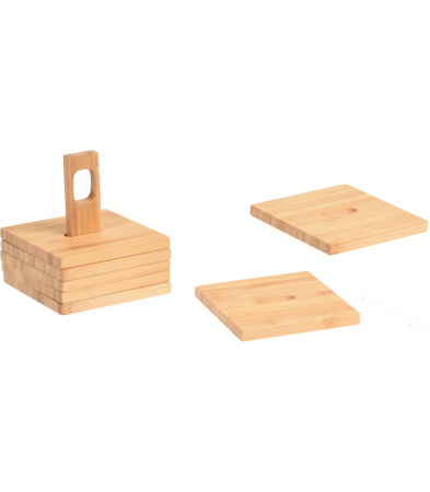 Set suport pahare 6 piese Excellent Houseware, bambus, 9x9 cm, maro [7]